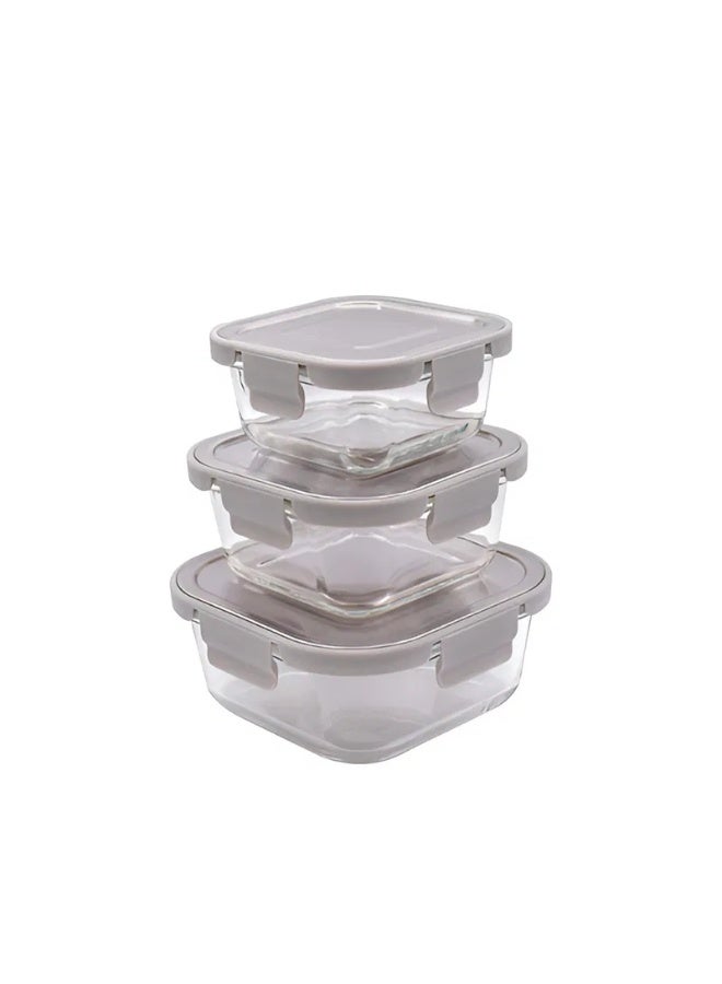 Caldo Glass Food Container Set with Stainless Steel Lids – 3 Pieces  (320ml + 520ml + 800ml)